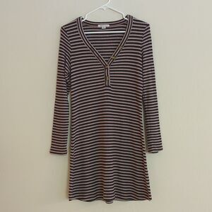 American Eagle Ribbed Striped Long Sleeve Henley Shirt Dress - Size M